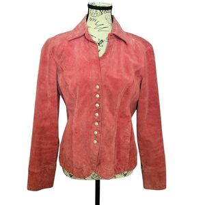 Live a Little Pink Genuine Suede Leather Blazer Medium Equestrian Y2K